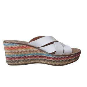 White Mountain Samwell Platform Wedge Sandals White 9.5 Boho Rainbow Slip On